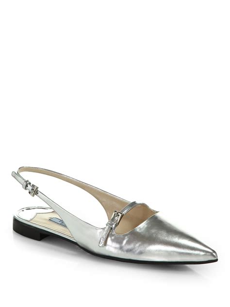 prada pointy toe flat silver|designer prada flats.